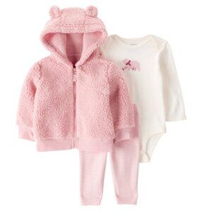 NWT Carter's Baby 3-piece Pink Bear Jacket Set Size 3M